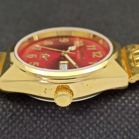 Vintage 1973 Citizen Automatic Mens Gold Wacth W/Daydate & Red Face - Picture 4 of 10